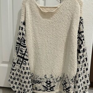 Free People Cozy Cream and Black Patterned Knit Sweater